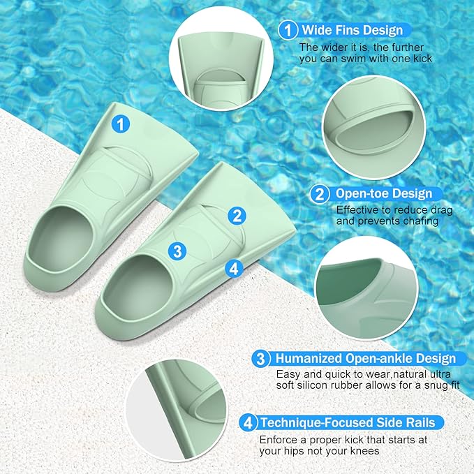 Gintenco Swim Fins, Kids Swim Training Fins for Lap Swimming, Travel Size Flippers with Mesh Bag, Silicone Swimming Fins for Kids Teens Adults Women Men-StrideForce Fitness
