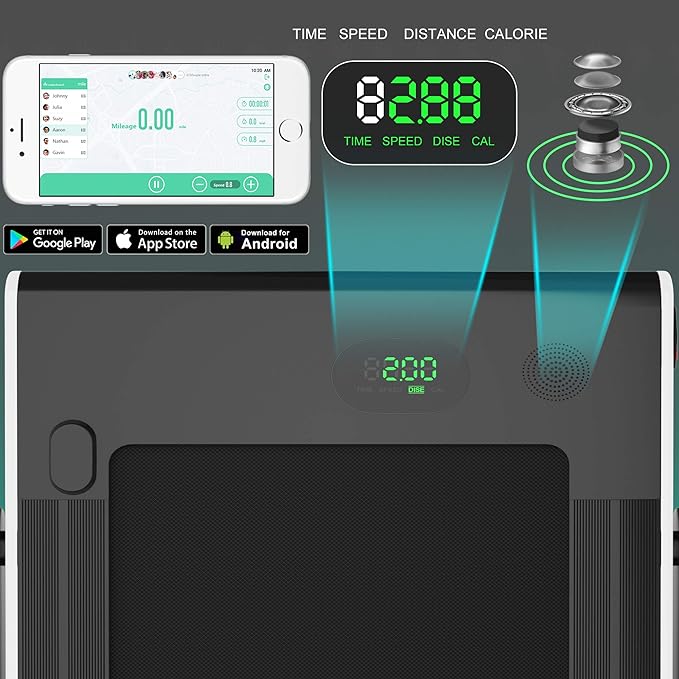 GYMAX Walking Pad, 2.25HP Foldable Treadmill with Smart App & Remote Control, Bluetooth LED Monitor, Small Spaces Compact Running Machine, Folding Portable Under Desk Treadmill for Home Office-StrideForce Fitness