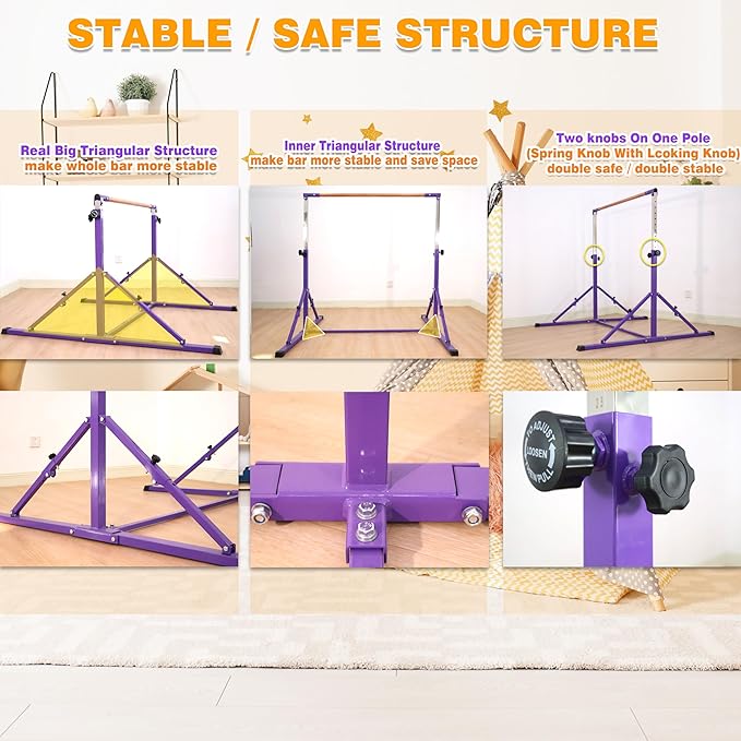 4FT/5FT Gymnastic Bar Set Gymnastics Horizontal Bar Gymnastics Kip Bar for Kids Home Use-StrideForce Fitness