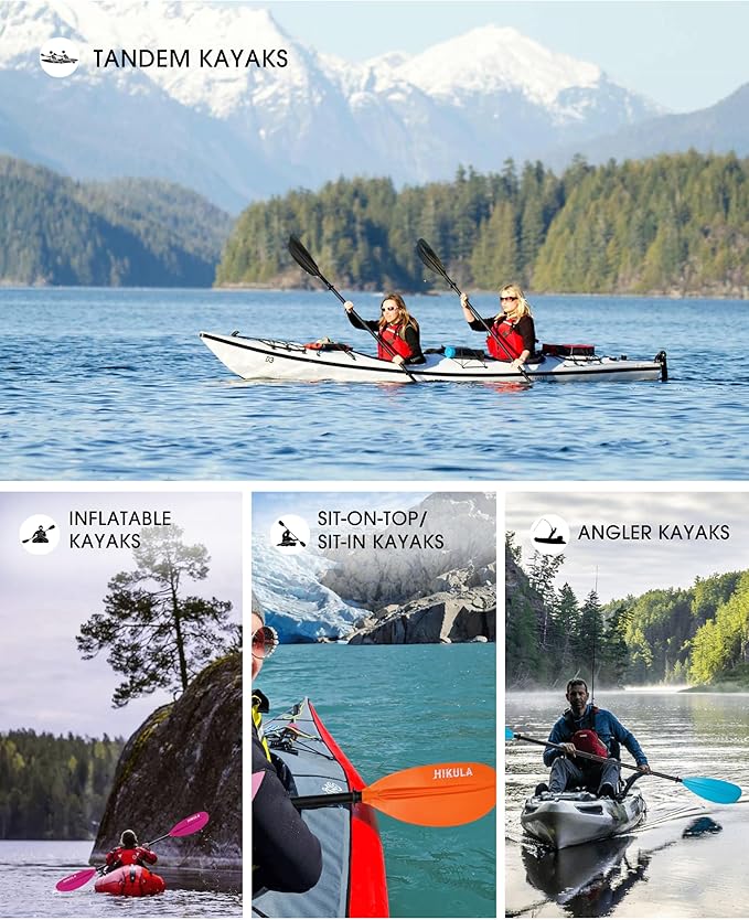 Kayak Paddle Aluminum Shaft Paddle with Nylon Blades, Floating Adjustable Kayaking Oars, 3 Piece, 220-240cm/86-94 Inches,Black/Rose/Teal/Black/Orange/Grey-StrideForce Fitness