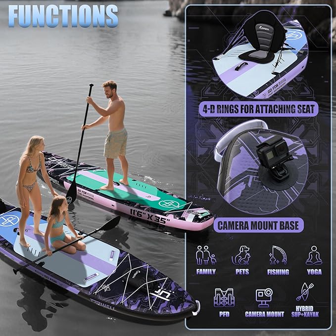 UPWELL 11'6"×35" Extra Wide Inflatable Paddle Board, Stand Up Paddle Board for Youth & Adults, Stable Design, Premium SUP Accessories, 120L Backpack, 10L Dry Bag, Paddle, Leash, Hand Pump, US Fins-StrideForce Fitness
