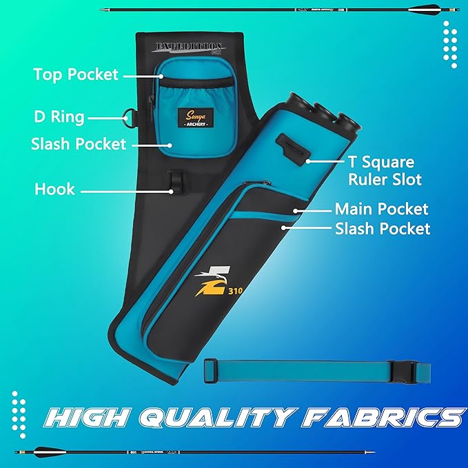 SUNYA Archery Hip Quiver for Arrows. Includes 3 Tubes Arrow Holder, Accessories Pockets and Waist Belt. Fit for Compound and Recurve Bow Practice.-StrideForce Fitness
