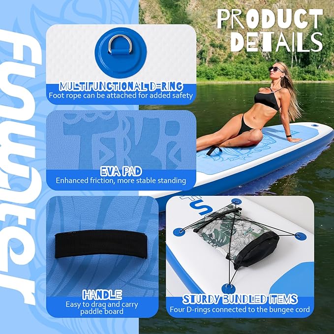 FunWater Inflatable Ultra-Light Stand Up Paddle Board for All Skill Levels with Premium SUP Paddleboard Accessories,Non-Slip Comfort Deck for Youth & Adults-StrideForce Fitness