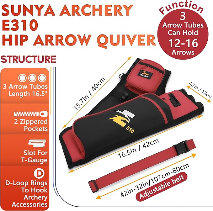 SUNYA Archery Hip Quiver for Arrows. Includes 3 Tubes Arrow Holder, Accessories Pockets and Waist Belt. Fit for Compound and Recurve Bow Practice.-StrideForce Fitness