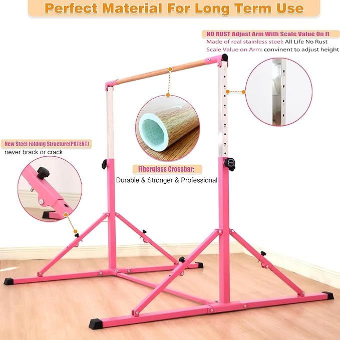 4FT/5FT Gymnastic Bar Set Gymnastics Horizontal Bar Gymnastics Kip Bar for Kids Home Use-StrideForce Fitness