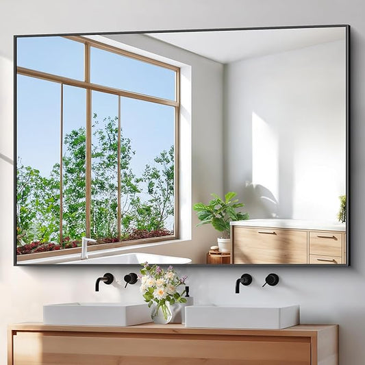 Bathroom Mirror,60x40 inch Bathroom Mirrors for Over Sink,Large Wall Mirror for Bathroom Wall Mounted Rectangle Mirrors,Black Vanity Mirror for Living Room,Bedroom Entryway,Horizontal/Vertical-StrideForce Fitness