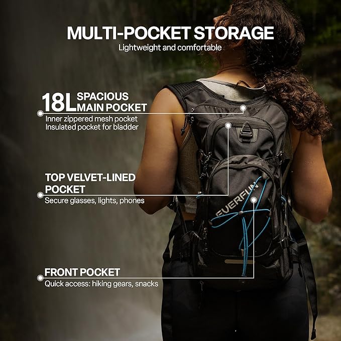 Everfun Hydration Backpack 18L with Water Bladder 2L/3L Hiking Water Backpack Women Men Hydration Pack Insulated Lightweight Day Hydropack with Storage for Hiking, Biking, Running, Festival-StrideForce Fitness