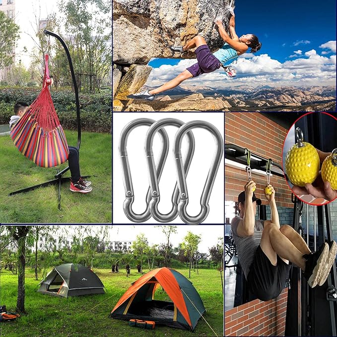 10Pack 5.5 Inch Spring Snap Hooks, Heavy Duty Carabiner Clips for Swing, 12MM 1/2” Quick Chain Link Buckle Clip Keychain Carabiners for Hammock Fitness Gym Boating-1350lbs Capacity-StrideForce Fitness