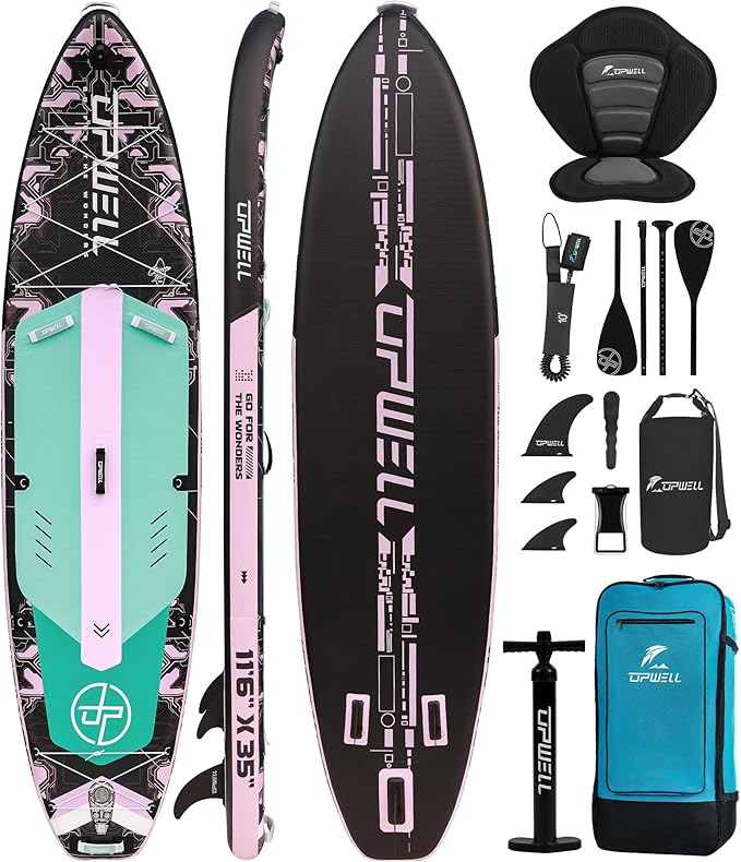 UPWELL 11'6"×35" Extra Wide Inflatable Paddle Board, Stand Up Paddle Board for Youth & Adults, Stable Design, Premium SUP Accessories, 120L Backpack, 10L Dry Bag, Paddle, Leash, Hand Pump, US Fins-StrideForce Fitness