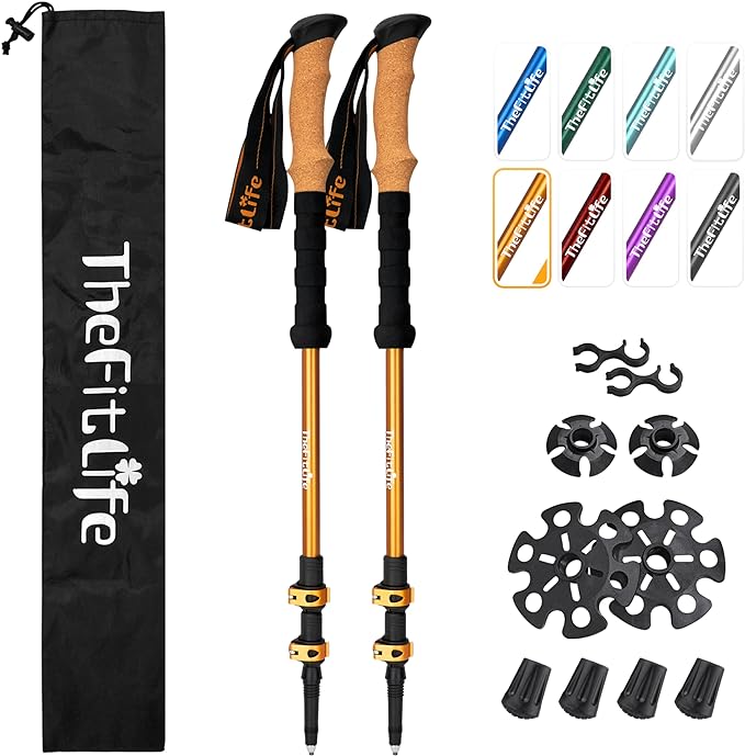 TheFitLife Trekking Poles - Lightweight 7075 Aluminum Hiking Sticks with Cork Grips, Adjustable Telescopic Design, Metal Flip Lock for Men & Women - Perfect for Hiking, Walking, Camping & Backpacking-StrideForce Fitness