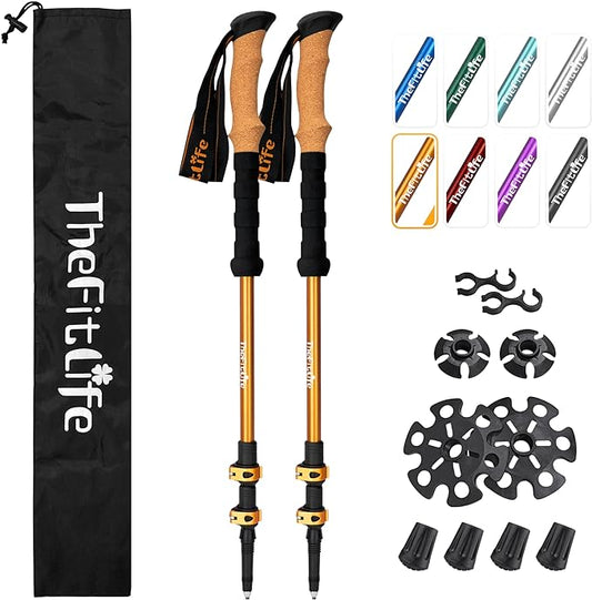 TheFitLife Trekking Poles - Lightweight 7075 Aluminum Hiking Sticks with Cork Grips, Adjustable Telescopic Design, Metal Flip Lock for Men & Women - Perfect for Hiking, Walking, Camping & Backpacking-StrideForce Fitness