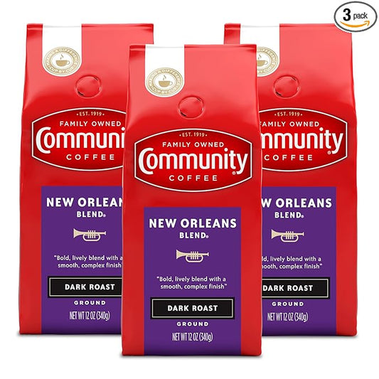 Community Coffee New Orleans Blend, Special Dark Roast Ground Coffee, 12 Ounce Bag (Pack of 3)-StrideForce Fitness