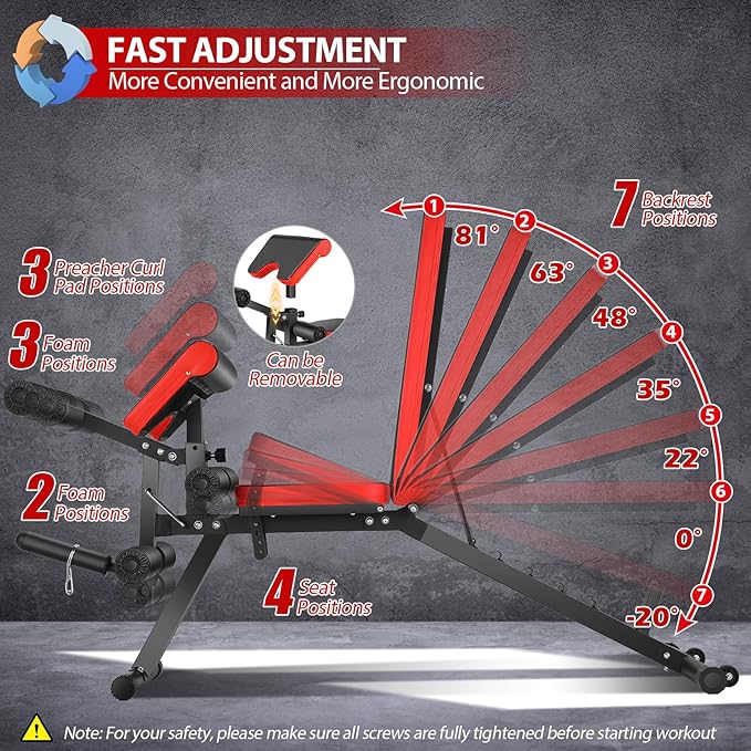 OPPSDECOR Adjustable Weight Bench with Leg Extension, Leg Curl - 800 LBS Heavy Duty Workout Bench for Home Gym - Preacher Curl, Flat, Incline, Decline Sit Up - Full Body Workout-StrideForce Fitness