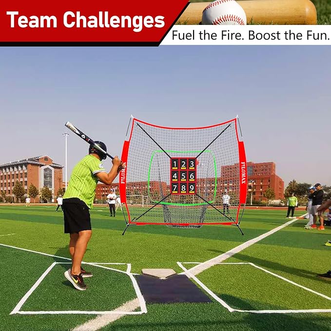 7x7 ft Baseball & Softball Practice Net with 9 Numbered Strike Zone | PRO Training Net for Hitting, Pitching & Batting | with Carry Bag, Bow Frame for All Ages & Skills-StrideForce Fitness