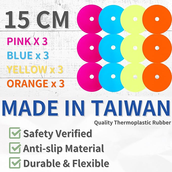 LEZER 6 Inch 8 Inch Flat Cones, Spot Markers, Soccer Cones, Field Court Markers, Sit Spots, Flat Discs, Soccer Training Equipment, Agility Practice, Football, Made in Taiwan-StrideForce Fitness