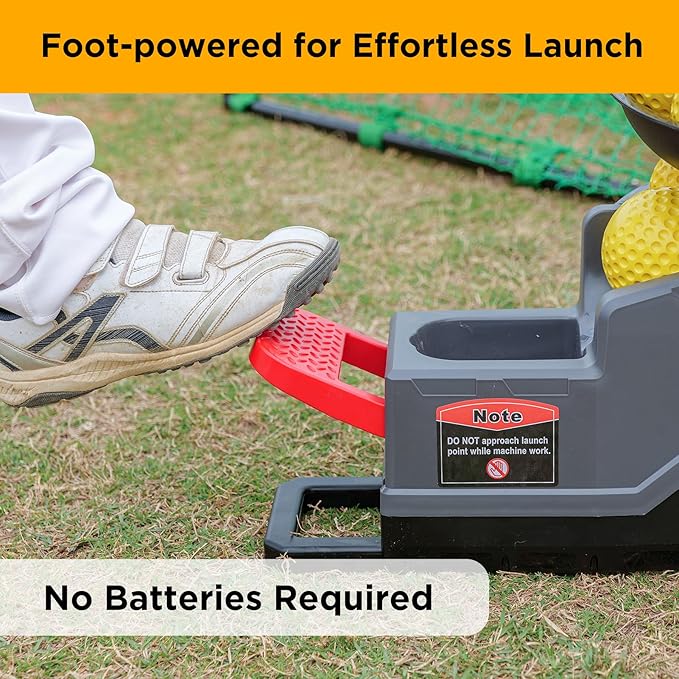Furlihong 691BH Baseball Softball Toss Machine, Foot-Operated, No Power Needed, 4 Adjustable Gears, Includes 2 Ball Chutes, 1 PU Baseball & 1 PU Softball-StrideForce Fitness