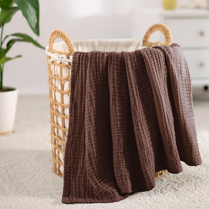 Carriediosa 100% Cotton Muslin Throw Blanket 90" X 90" Queen Size，4-Layers Summer Gauze Throws for Bed Couch，Soft Lightweight Breathable Linen Blankets Bedspread for Adults All Season，Dark Brown-StrideForce Fitness