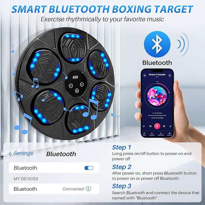 Music Boxing Machine, Bluetooth Music Punching Machine with Gloves, Electronic LED Boxing Training Equipment Wall Mounted, 9 Modes & 9 Speeds, Boxing Target for Home, Office, Gym-StrideForce Fitness
