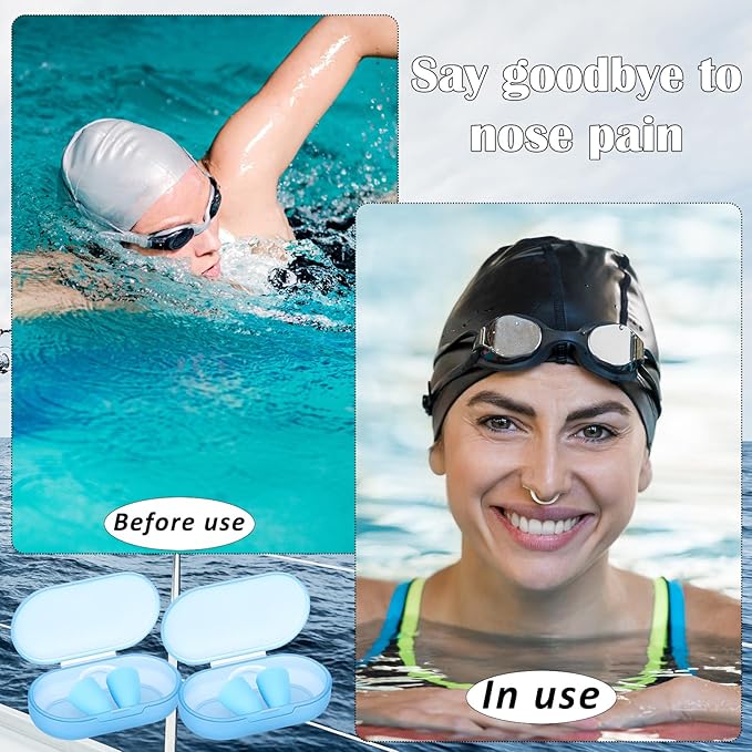 2 Pack Nose Plugs for Swimming for Adults and Kids (Age 7-12), Waterproof Soft Silicone Swimming Protectors Nose Block Nostril Plugs for Swimmers Surfers Water Sports-StrideForce Fitness