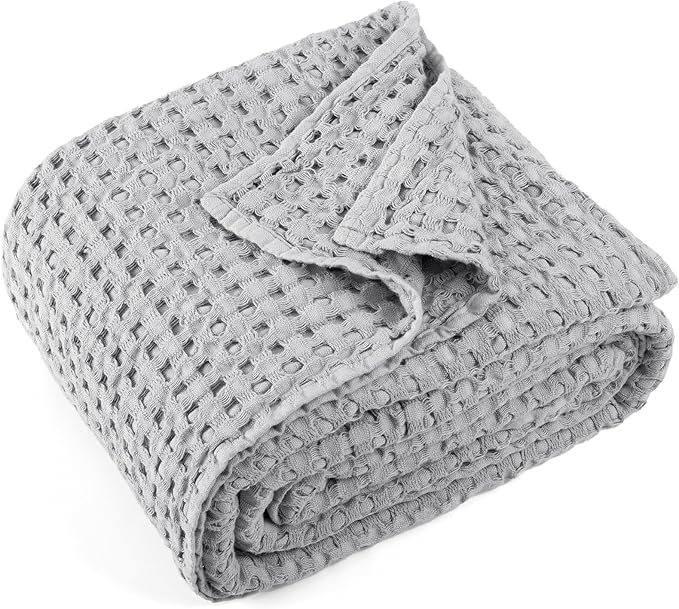 Carriediosa 100% Cotton Waffle Weave Blanket 400GSM Breathable Thermal Blankets for Bed Couch Sofa Soft and Cozy Throws for All Season Home Decor, 50"X 60" Light Grey-StrideForce Fitness