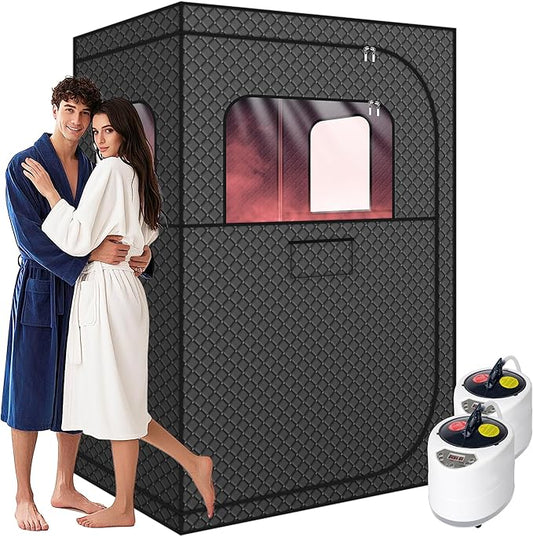 MIXC Full Body Portable Personal Saunas Box for Home, 2 Person Steam Sauna at Home Spa with 2.6L & 1500W, Two-Person with 2 Foldable Chairs, Remote Control, Home Sauna for Gym, Black-StrideForce Fitness