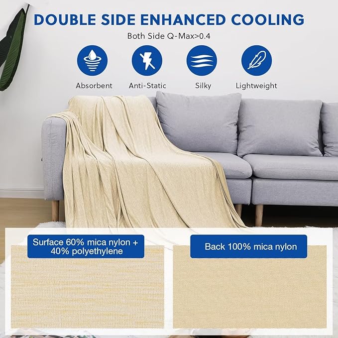 HOMFINE Cooling Blankets for Hot Sleepers - Summer Blanket Thin Lightweight Breathable Soft Double Side Enhanced Cooling for Bed Couch Sofa, Keep Cool for Night Sweats (Beige, 60 x 80 inches)-StrideForce Fitness