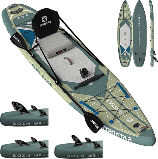 City Park 12'×35" Extra Wide Paddle Board with Seat, One-Stop Premium SUP Board Gears, Tailored 5 Fins, Stable Inflatable Stand Up Paddle Boards for Youth/Adults of All Levels-StrideForce Fitness