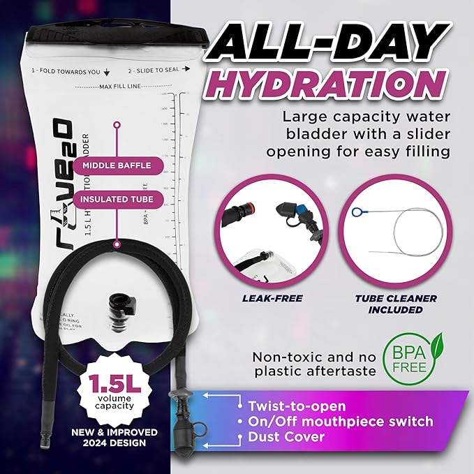 Rave Hydration Backpack – Anti-Theft Festival Hydration Pack with 1.5L Leakproof TPU Bladder – Slim, Insulated Water Pack with Secret Pockets & Breathable Back – for Raves, Music Festivals, EDC-StrideForce Fitness