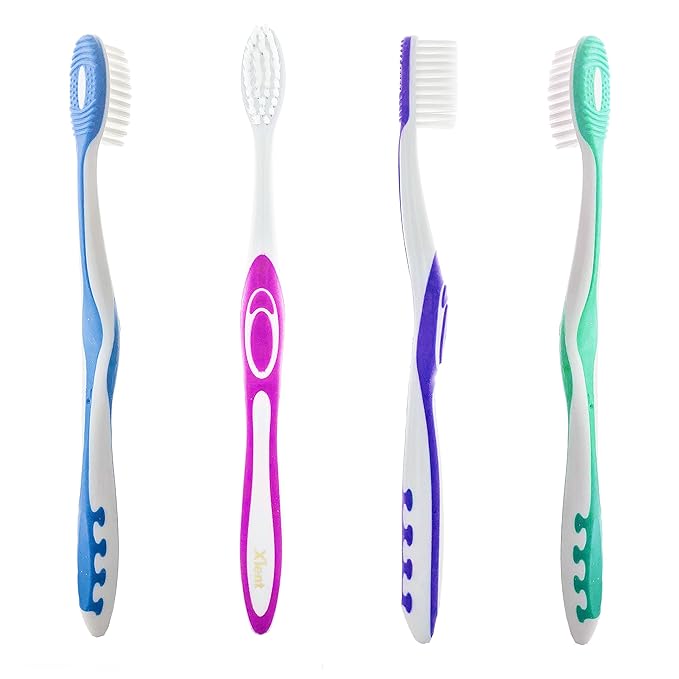 Super Soft, Tapered Bristle Toothbrush with Tongue Cleaner Assorted Colors - (4 Count)