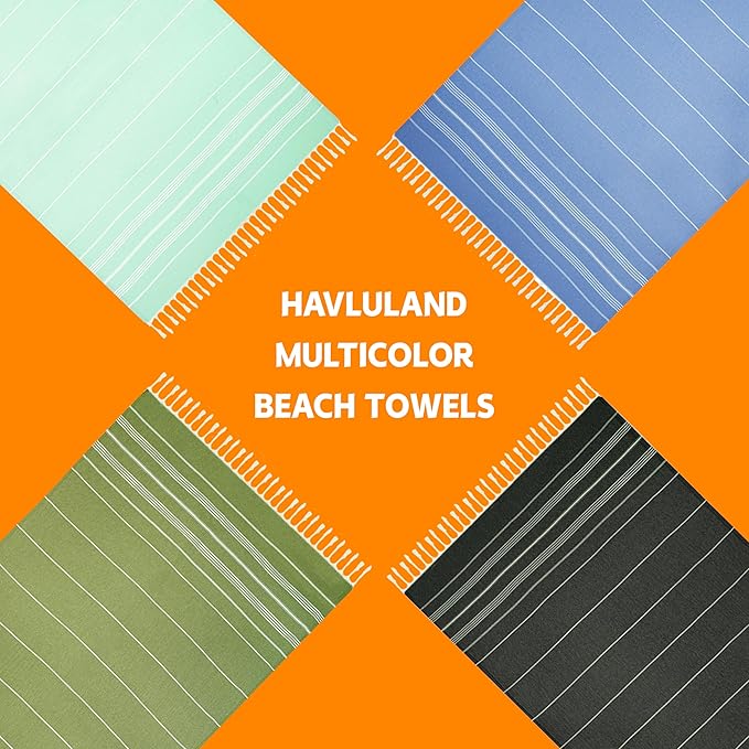 HAVLULAND Luxury Turkish Beach Towel - 100% Organic Cotton, Ultra-Soft, Quick-Dry & Sand-Free - Large, Lightweight & Absorbent for Travel & Pool Blanket-StrideForce Fitness