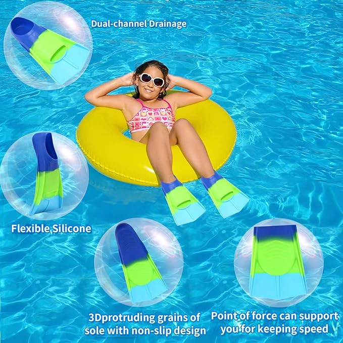 Kids Swim Fins,Short Comfortable Flippers for Lap Swimming and Training for Child,Girls,Boys,Beginners-StrideForce Fitness