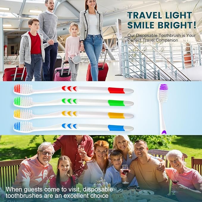 Navona 70 PCS Premium Individually Wrapped Bulk Toothbrush Pack, Disposable Toothbrushes, Kids Toothbrush, Medium Soft Bristle Toothbrushes, Ergonomics Handle, Perfect for Travel Hotel Donation