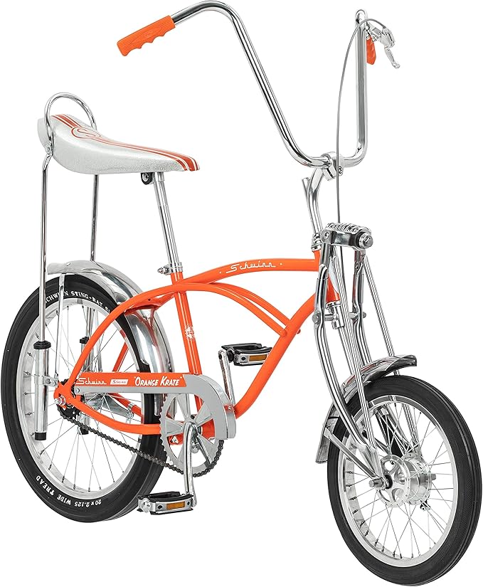 Schwinn Krate Classic Sting-Ray Bike, 20 Inch Bike for Kids or Adults, Steel Frame & Springer Fork, Fenders, Single Speed, Coaster Brake, Grey Ghost, Lemon Peeler, Coal, Grape, Orange or Apple-StrideForce Fitness
