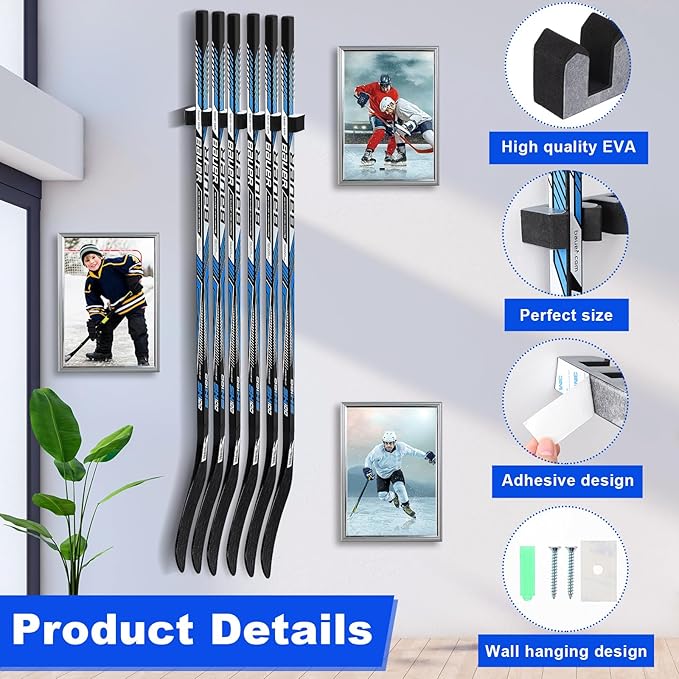 Yousoontic Hockey Stick Holder Wall Mount, 1-6 Stick Capacity, Ice and Field Hockey Organizer (Decor & Storage 2-in-1) for Home Garage Room Office Sports Decoration-StrideForce Fitness