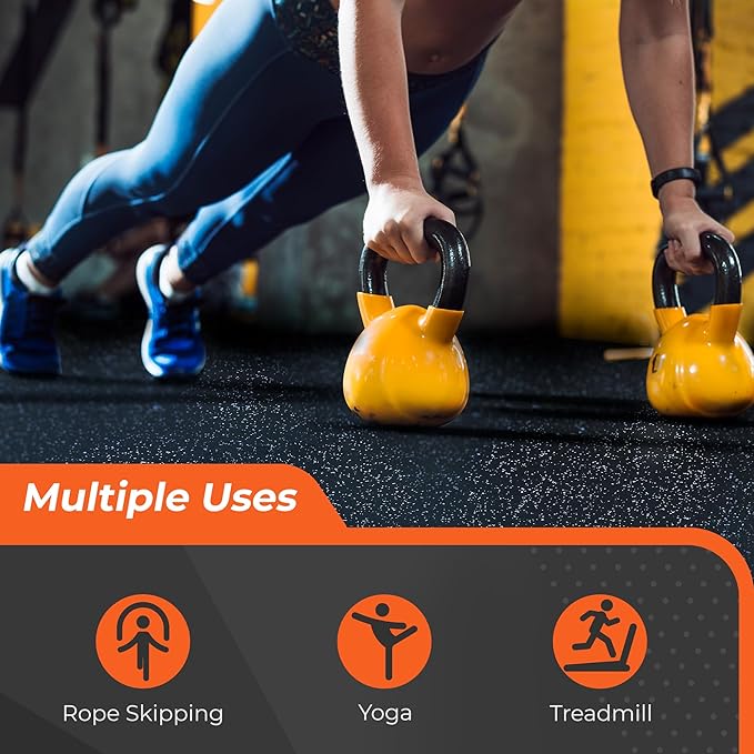 SUPERJARE 0.4'' Thick 12 Pcs 48 Sq Ft Rubber Top Exercise Equipment Mats, High Density EVA Foam Mats with Rubber Top, Interlocking Gym Flooring for Home Gym, Protective Workout Mat, Black/Blue-StrideForce Fitness