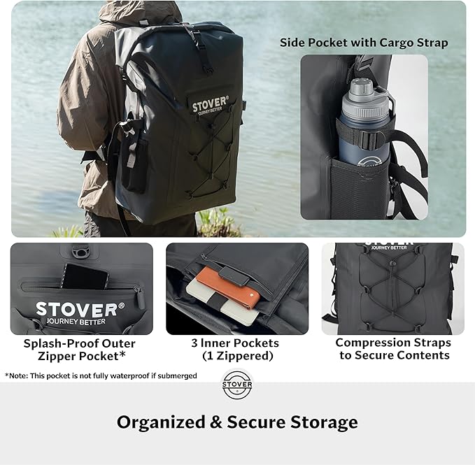 STOVER 5/10/25/30/40/55L Waterproof Backpack- Floating Dry Bag for Kayaking, Travel, Beach, Hiking, & Camping, Men/Women-StrideForce Fitness