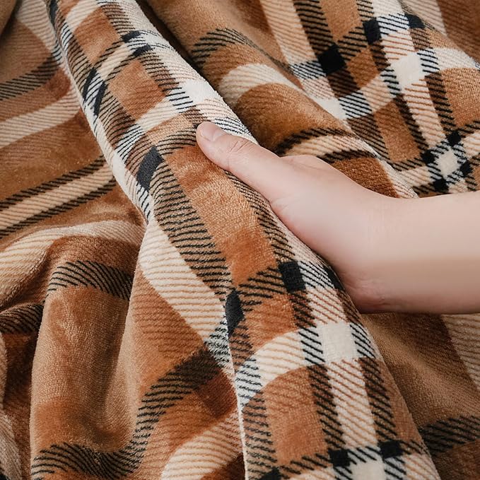 PU MEI Sherpa Fleece Throw Blanket 80" x 90" Reversible Plush Fluffy Large Big Blanket Lattice Flannel Blankets for All Season Use, Mocha Brown-StrideForce Fitness