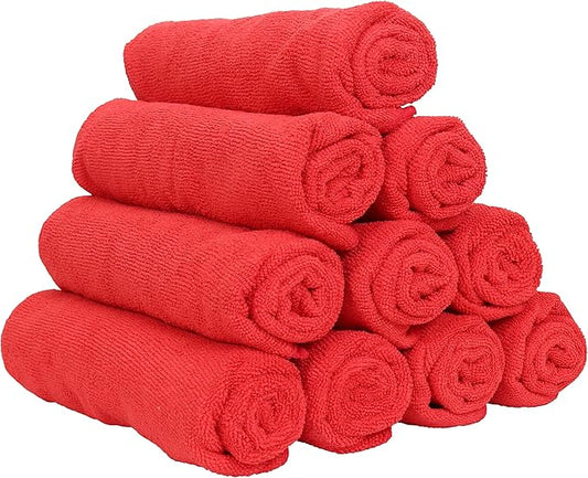 Arkwright Microfiber Gym Towel - Pack of 12 - Super Soft, Quick Dry Workout Sweat Towels, 300 GSM Lightweight & Absorbent for Sports, Working Out, Yoga, and Spa, 16 x 27 in, Red-StrideForce Fitness