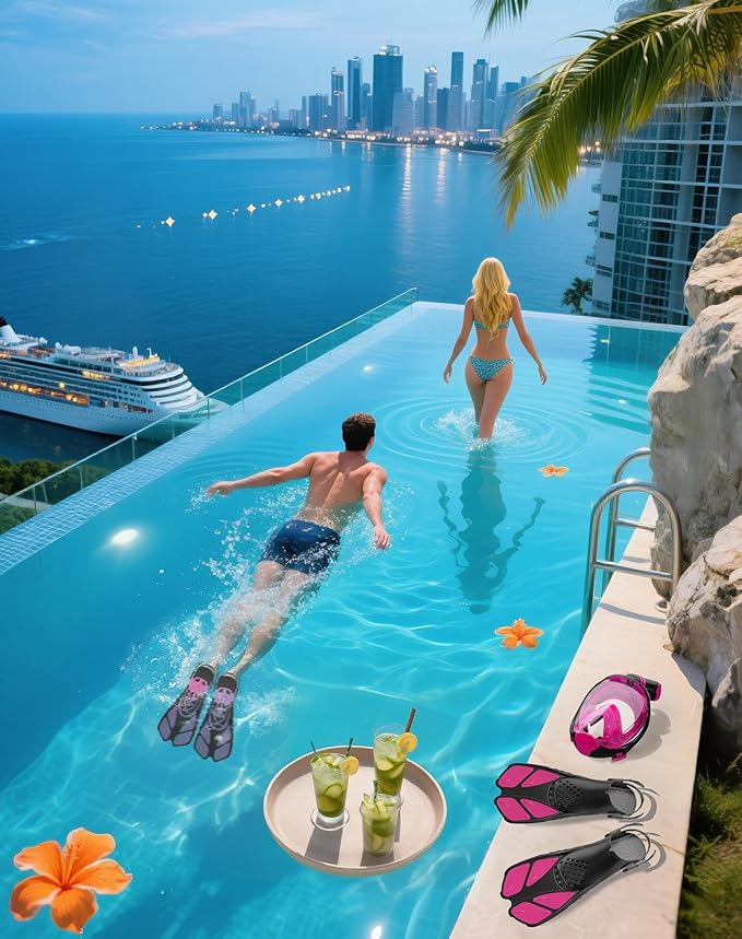 Mask Fins Snorkeling Gear for Adults, Full Face Snorkel Mask & Adjustable Swim Fins Snorkel Set, Panoramic View Snorkel Mask Dry Top Anti-Fog Anti-Leak-StrideForce Fitness