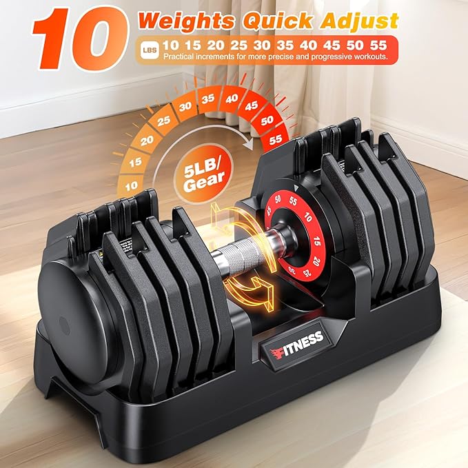 XDDIAS Adjustable Dumbbell Set of 2, 25/55/80LB Dumbbell Set-1Sec Adjustable Weights-5/10 in 1 Free Weights Dumbbells Set with Effortless Tray/No-Slip Handle-Compact Size for Women/Men at Home Gym-StrideForce Fitness