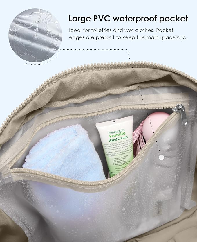 Gym Bag for Women, Travel Duffle Bags with Wet Pocket, Lightweight Carry on Bag Overnight Weekender Duffel Bag, Water Resistant (Khaki Ash)-StrideForce Fitness