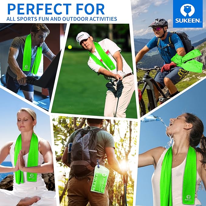 Sukeen 12 Pack Cooling Towel (40"x12"), Ice Towel Sets,Soft Breathable Chilly Towel,Microfiber Towel for Yoga,Sport,Running,Gym,Workout,Camping,Fitness,Workout-StrideForce Fitness