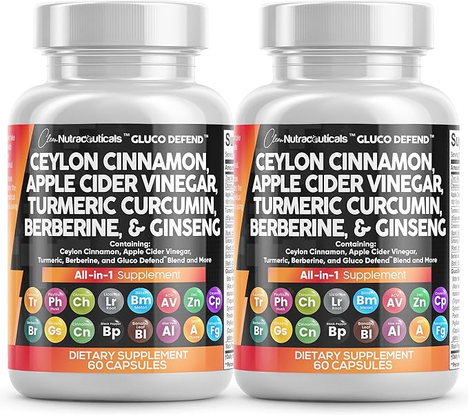 Clean Nutraceuticals Ceylon Cinnamon Turmeric Apple Cider Vinegar Ginseng Berberine Plus Bitter Melon Gymnema Milk Thistle Fenugreek - 2Pack-StrideForce Fitness