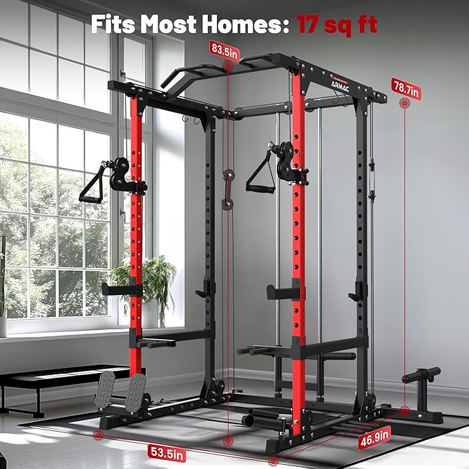 ARMAC Power Cage,1500lbs Multi-Function Power Rack with Adjustable Cable Crossover System and More Training Attachment, Weight Cage for Home Gym-StrideForce Fitness