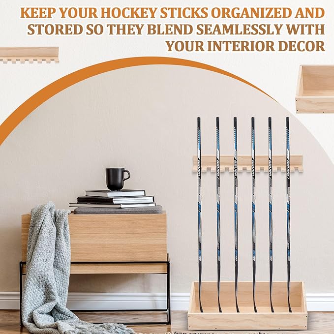 Leinuosen Hockey Stick Holder Wall Mounted and Vertical 2 in 1 Wooden Ice Hockey Rack Organizer Storage and Display Large Capacity Organizer Holds up to Sticks for Player Gifts-StrideForce Fitness