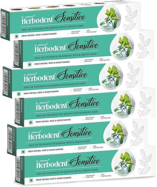 Herbodent® Sensitive Toothpaste - 6.53 Oz Pack of 6 | Enamel Repair & Cavity Protection, Fluoride Free, Sensitive Care with Natural Mouthwash & Gum Strengthening Herbs - Clove, Tomar, Long Pepper...