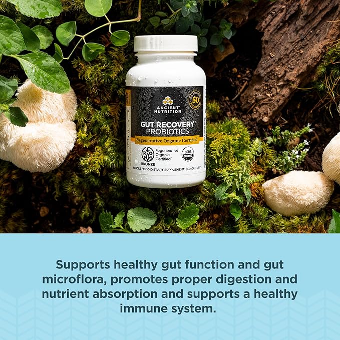 Ancient Nutrition Regenerative Organic Certified Probiotics for Gut Recovery, Probiotics Gut Recovery, for Healthy Digestion and Immune System Function Support, 50 Billion CFUs* Per Serving, 60 Count-StrideForce Fitness