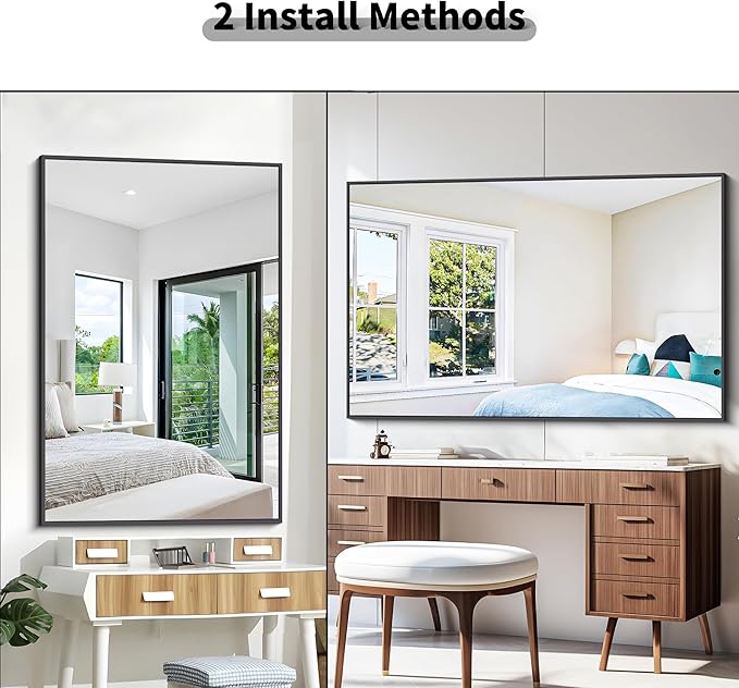 Bathroom Mirror,55x36 inch Large Wall Mirror for Bathroom Wall Mounted Black Rectangle Corner Mirrors,Black Bathroom Mirror for Living Room,Farmhouse,Bedroom Entryway,Horizontal/Vertical-StrideForce Fitness
