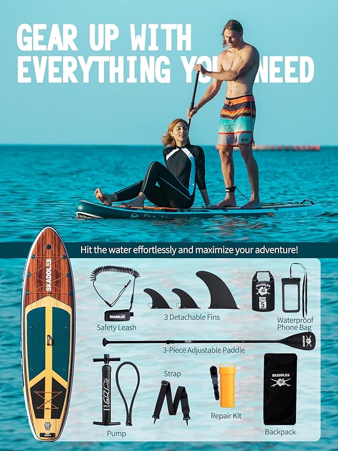 11' Inflatable Stand Up Paddle Board – Extra Wide SUP for Adults & Kids of All Skill Levels, Stable Paddleboard with Pump, Fins, Backpack, Accessories & Waterproof Phone Pouch-StrideForce Fitness