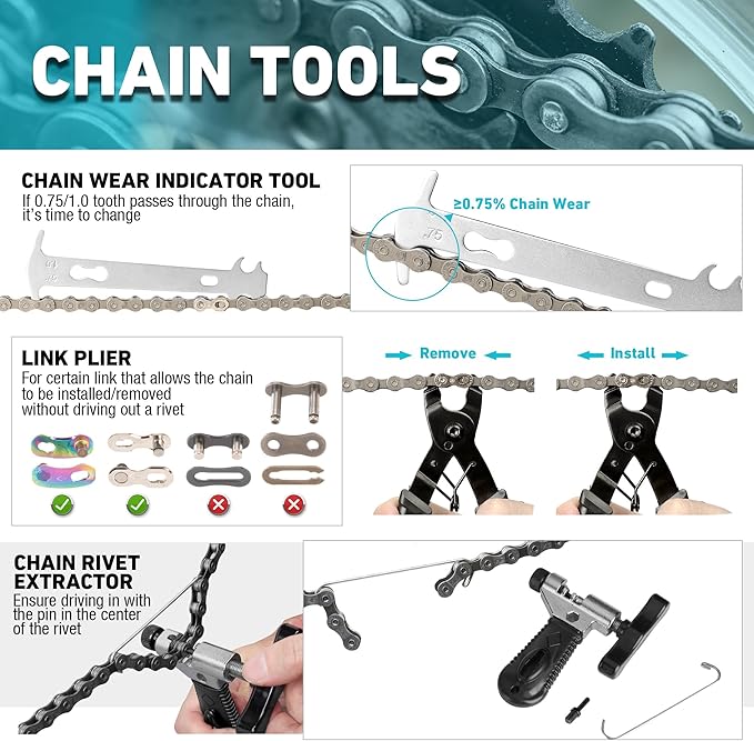 DURATECH 41 Pieces Bike Repair Tools, Complete Bike Tools Kit with Storage Box, Mountain Bike Maintenance Tools, for Mountain, Road, and Park Bicycle with Chain Riveter, Tire Levers, Crank Puller-StrideForce Fitness